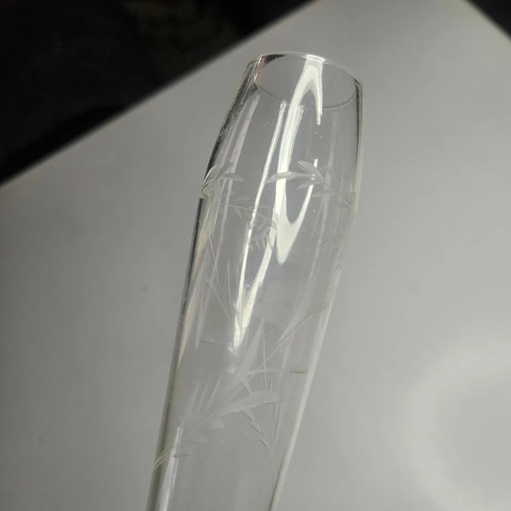 Duchin Creation Sterling Silver Weighted Base Etched Glass Bud Vase Vintage 50s‎